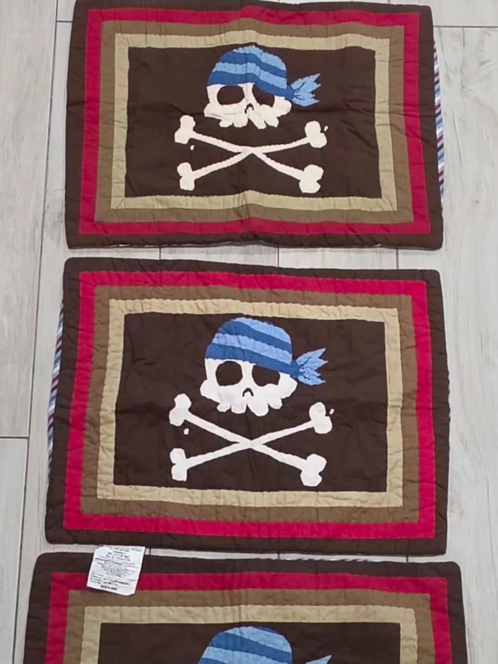 Pirate Skull Quilt Shams - Brown, Blue, Red